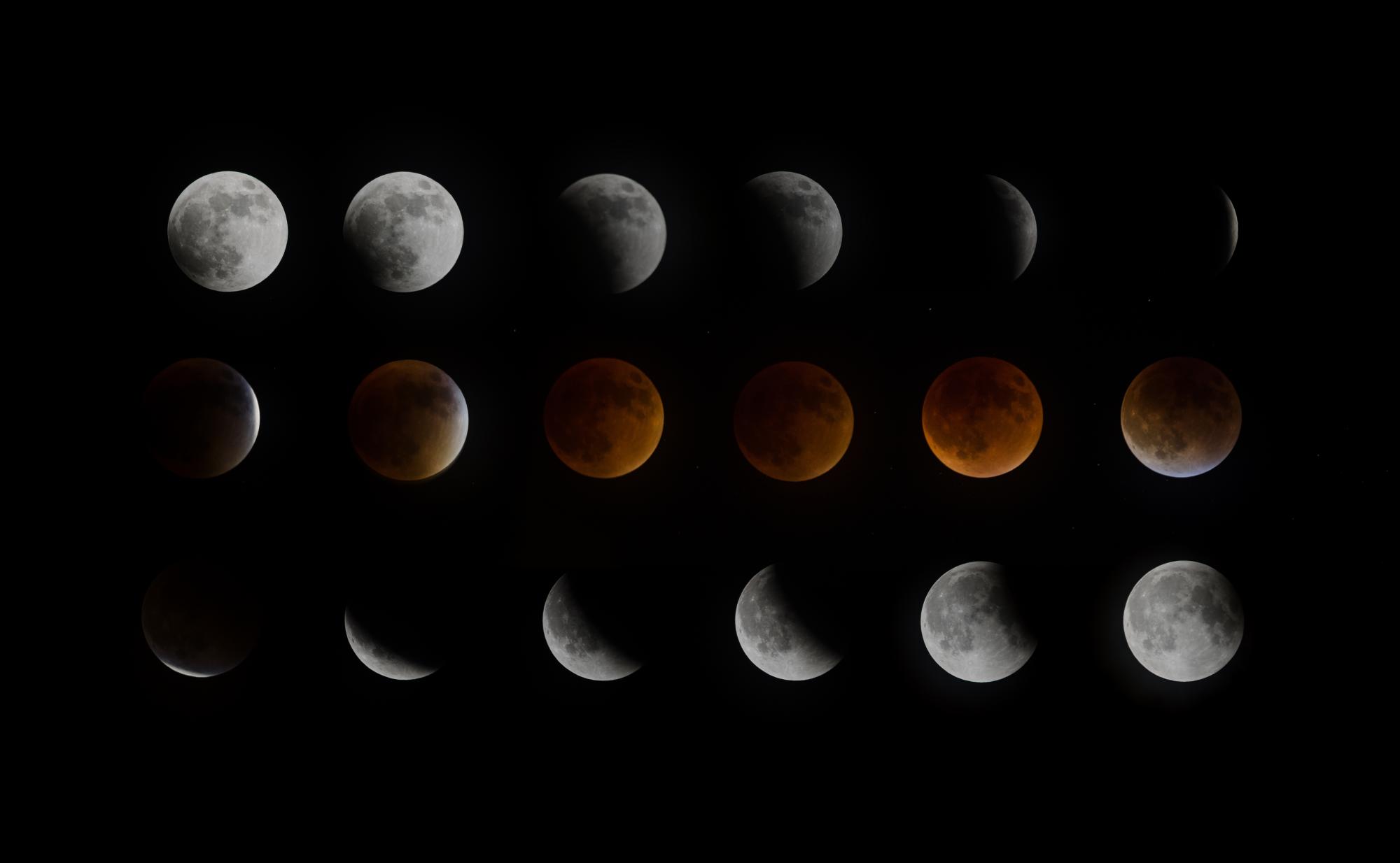 Secuencia completa del eclipse total de Luna