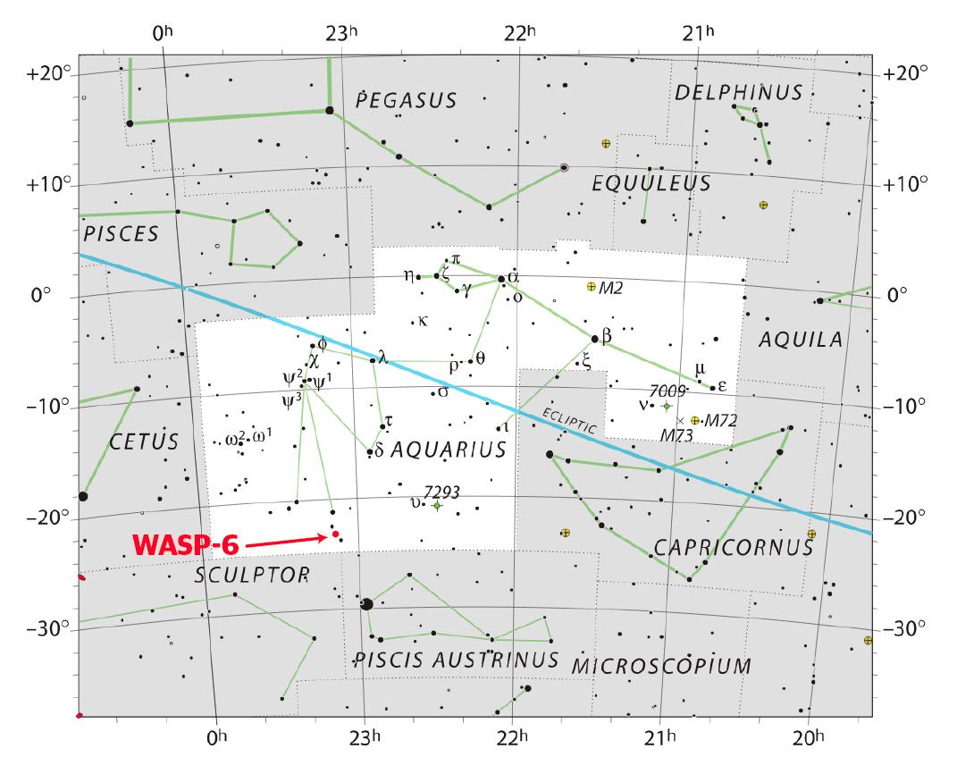 Ubicación de la estrella WASP-6 en la constelación de Acuario