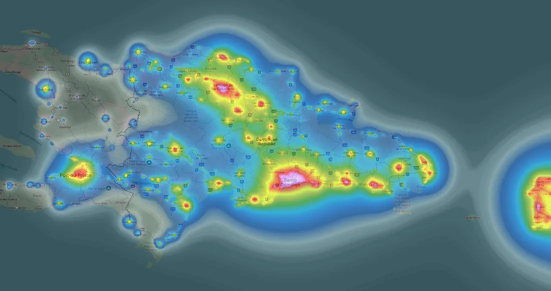 Mapa de contaminación lumínica en República Dominicana. ( Light Pollution Map )