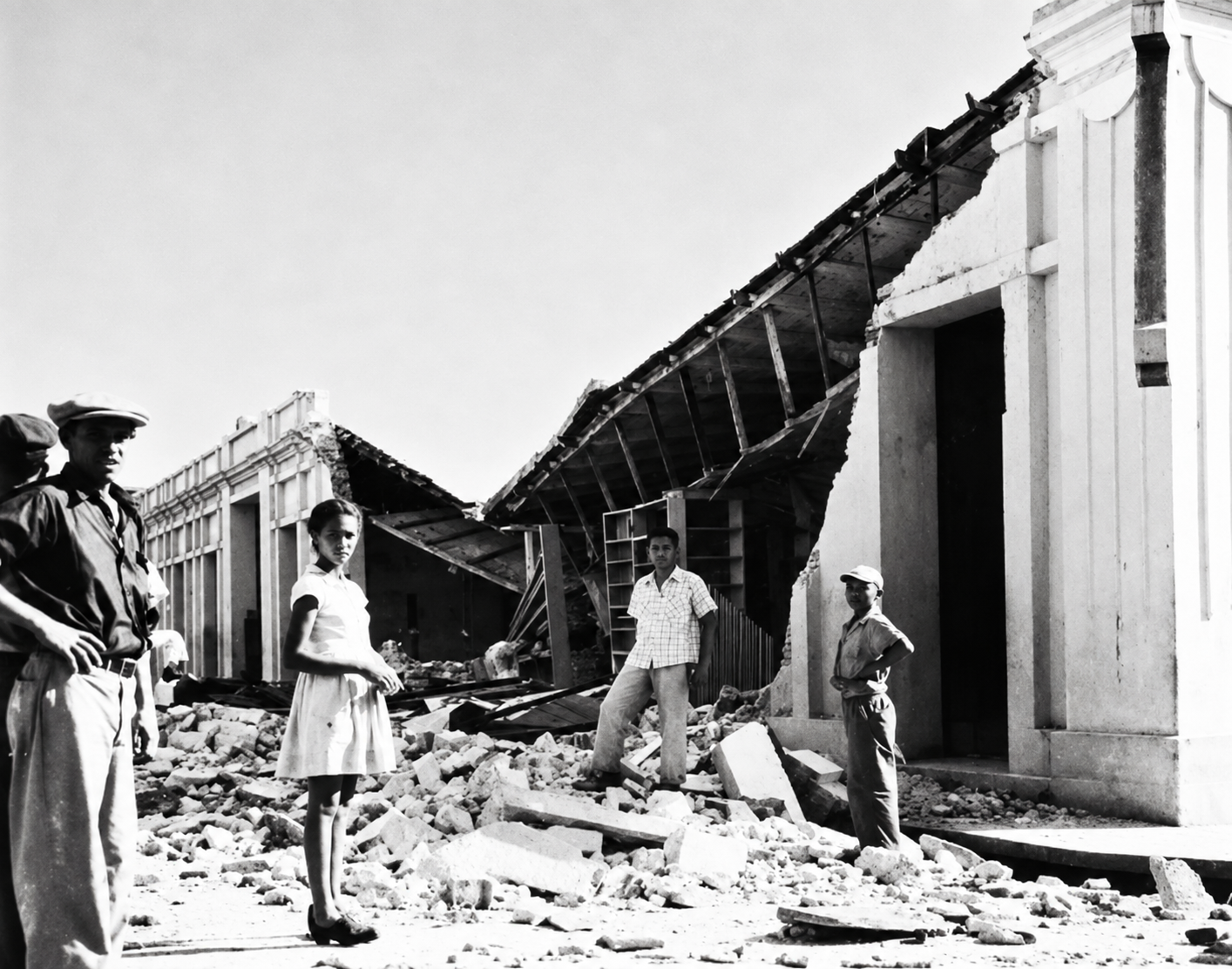 El terremoto de 1946 produjo graves daños desde Samaná hasta Santiago y Puerto Plata. Imagen recreada con IA a partir de una fotografía del Centro Nacional de Sismología (CNS-UASD).