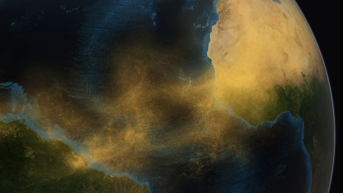 Nube de polvo del Sahara sobre el océano Atlántico