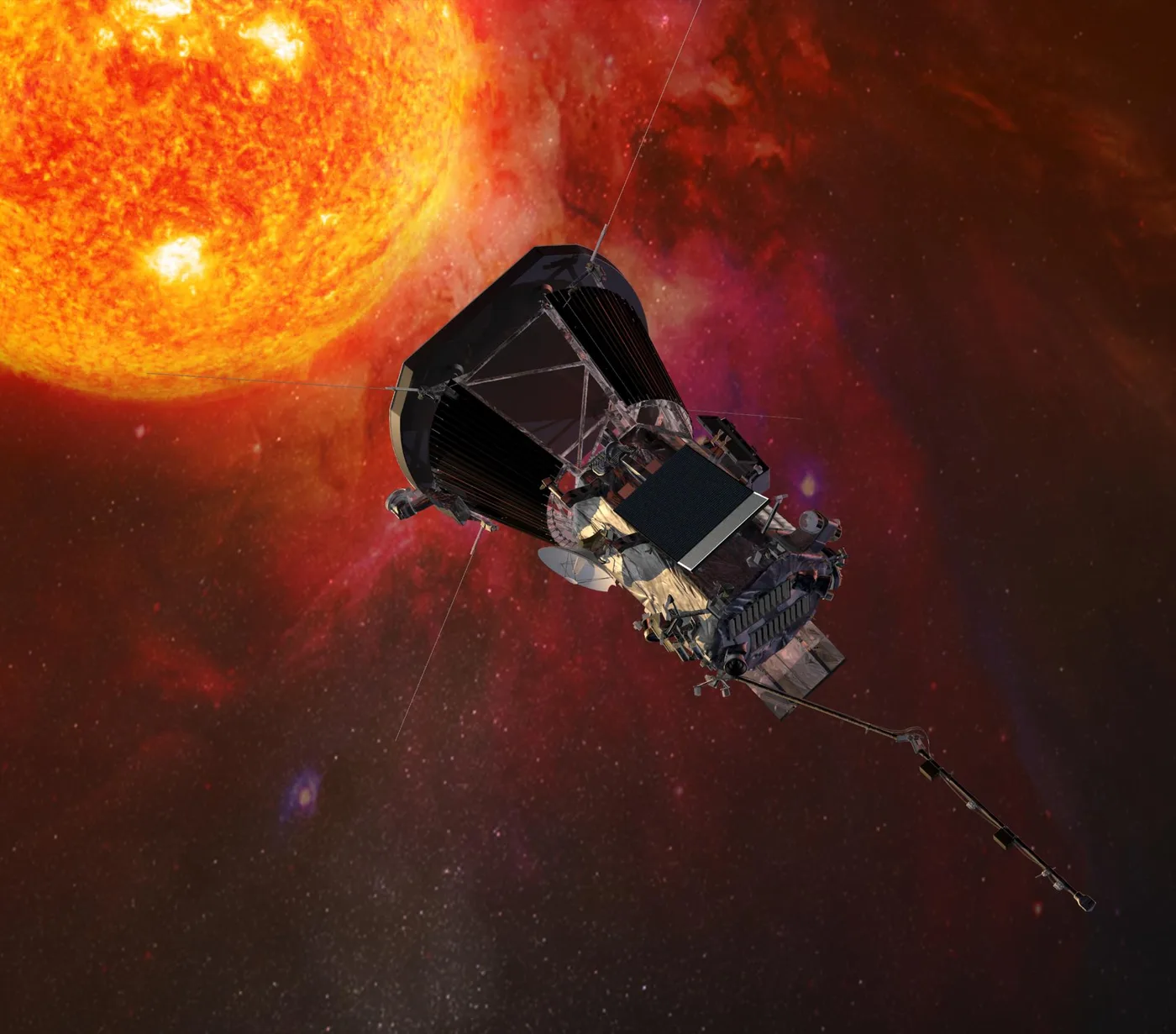 Ilustración de la sonda Parker Solar Probe cerca del Sol